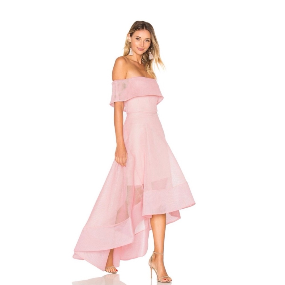 Bronx and Banco Pink Off-Shoulder High-Low Dress